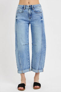 Risen - High Rise Boyfriend Cuffed Barrel Jeans