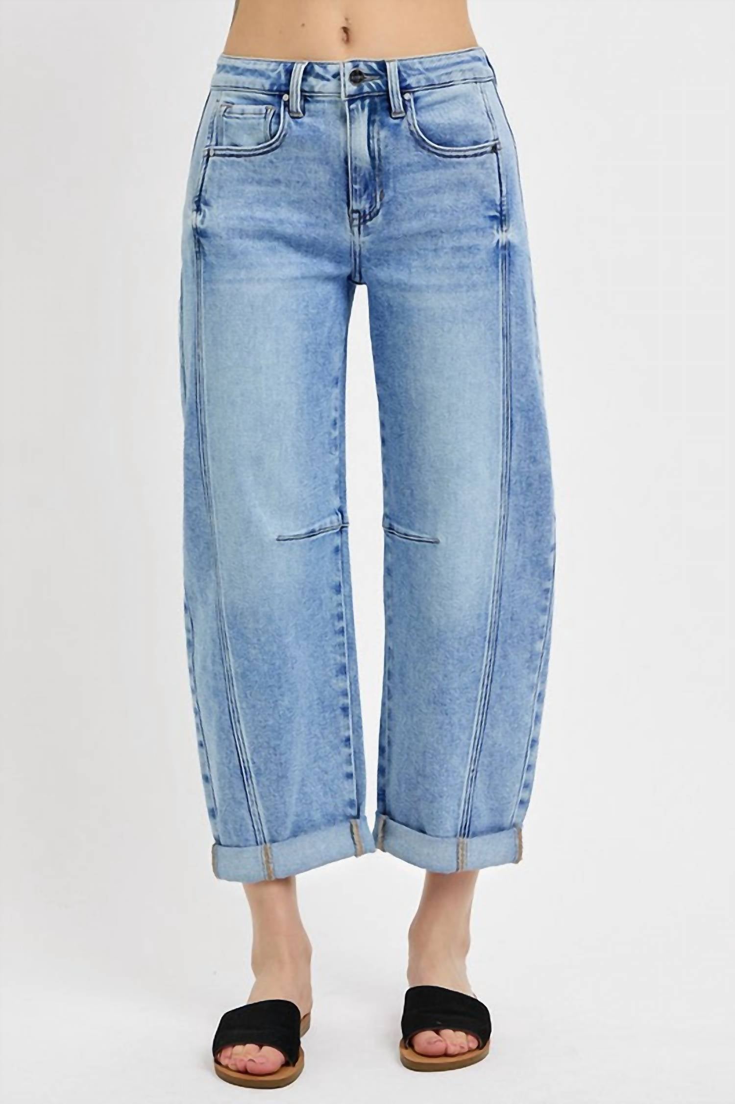 Risen - High Rise Boyfriend Cuffed Barrel Jeans