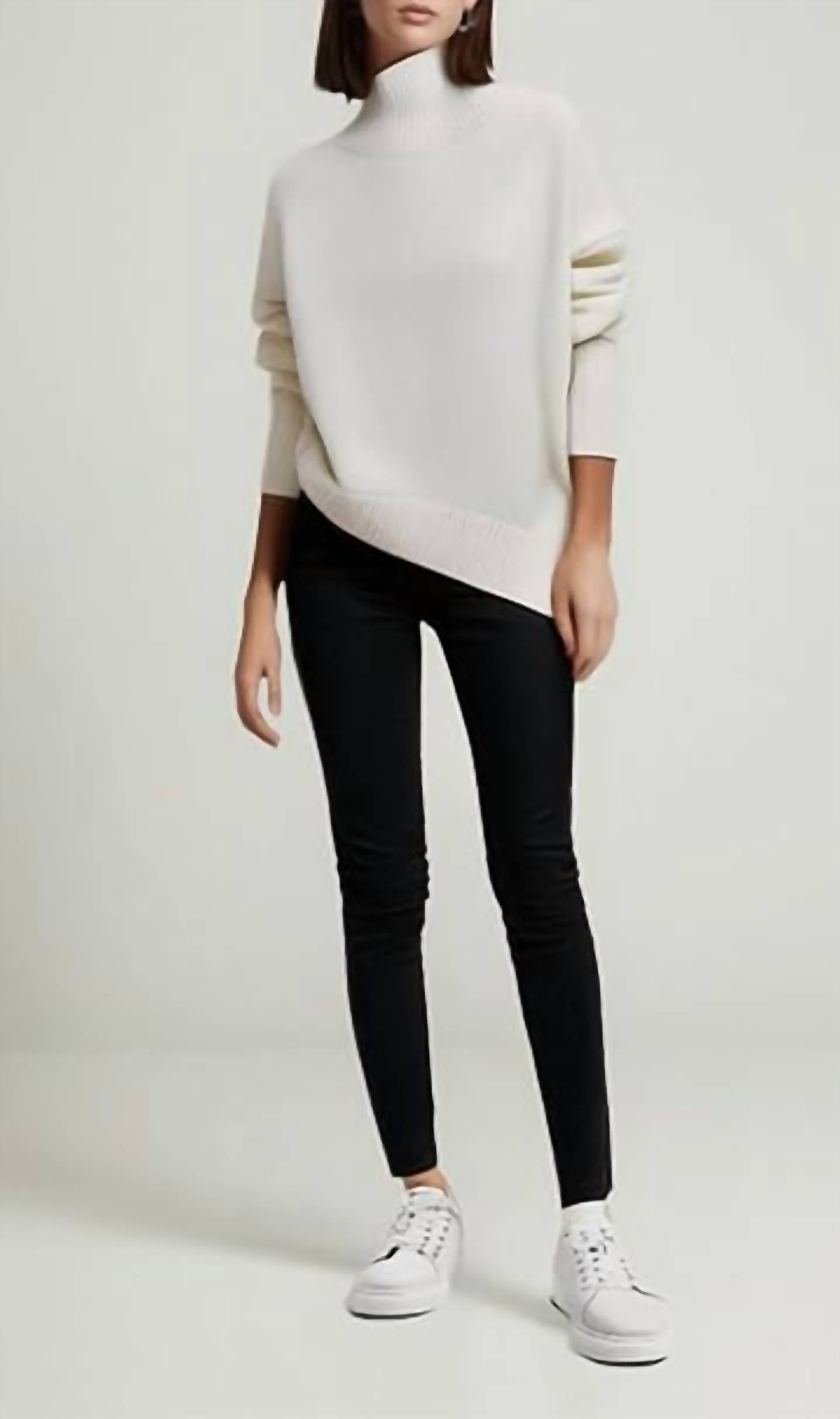 Rosa Clothing Soft Oversized Turtleneck Sweater in white - women's sweater - alternate view