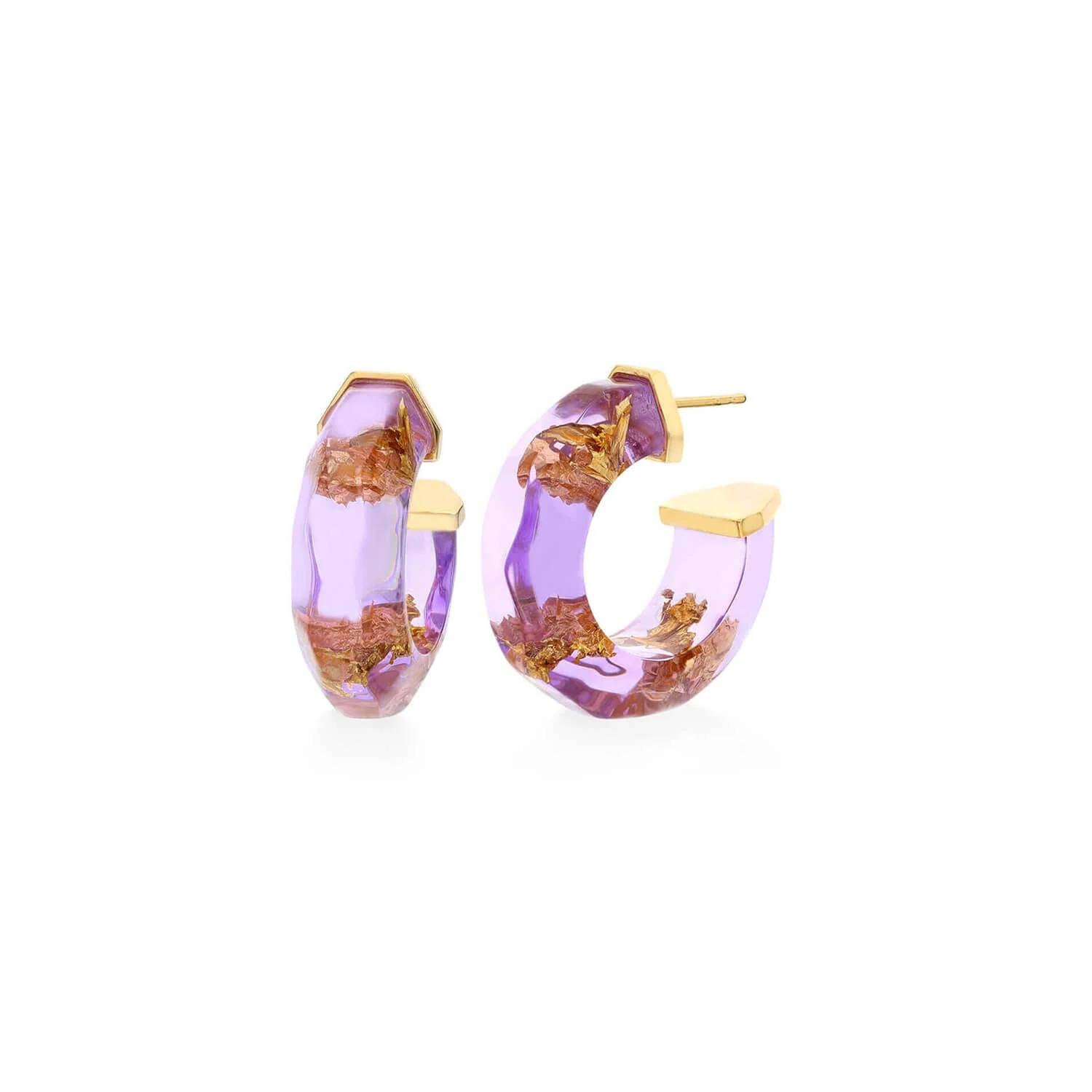 Gold & Honey - Women's Faceted Lucite Huggie Hoop Earrings