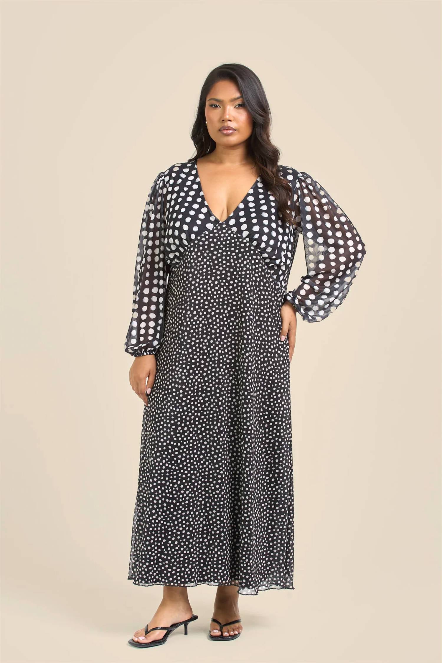Fashion Szn Curve - Polka Dot Long Sleeve Dress - Plus Size