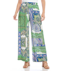 Karen Kane Page Paisley Wide Leg Pants in green multi - women's pants