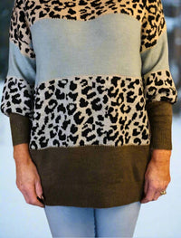 Look Mode Usa - Leopard Print Colorblock Sweater