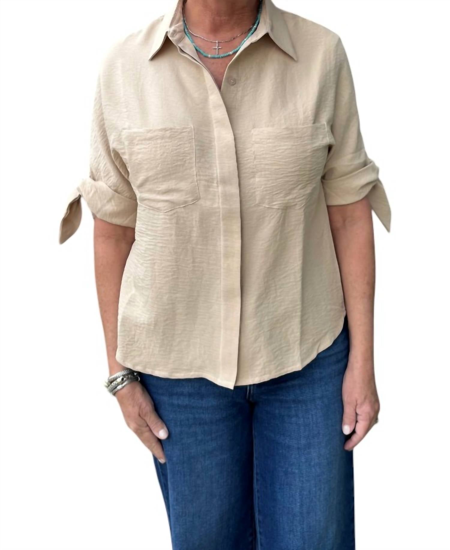 Joy Joy - Tie Sleeve Button Shirt