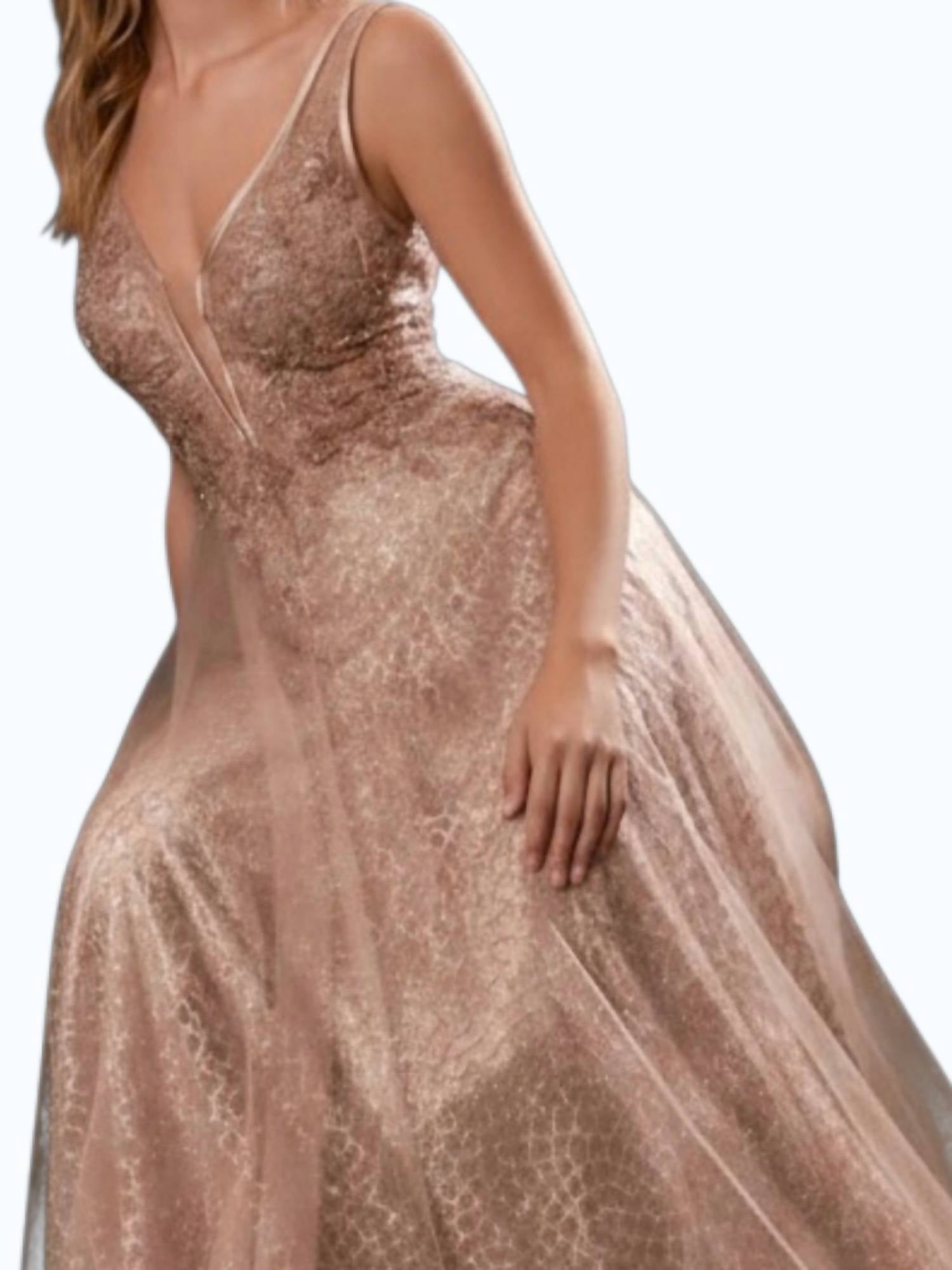 Andrea & Leo Couture Vespertine Beaded Gown in rose gold - women's dress - detail view