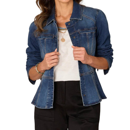 Democracy - Long Puff Sleeve Patch Pocket Peplum Jacket with Hidden Snaps