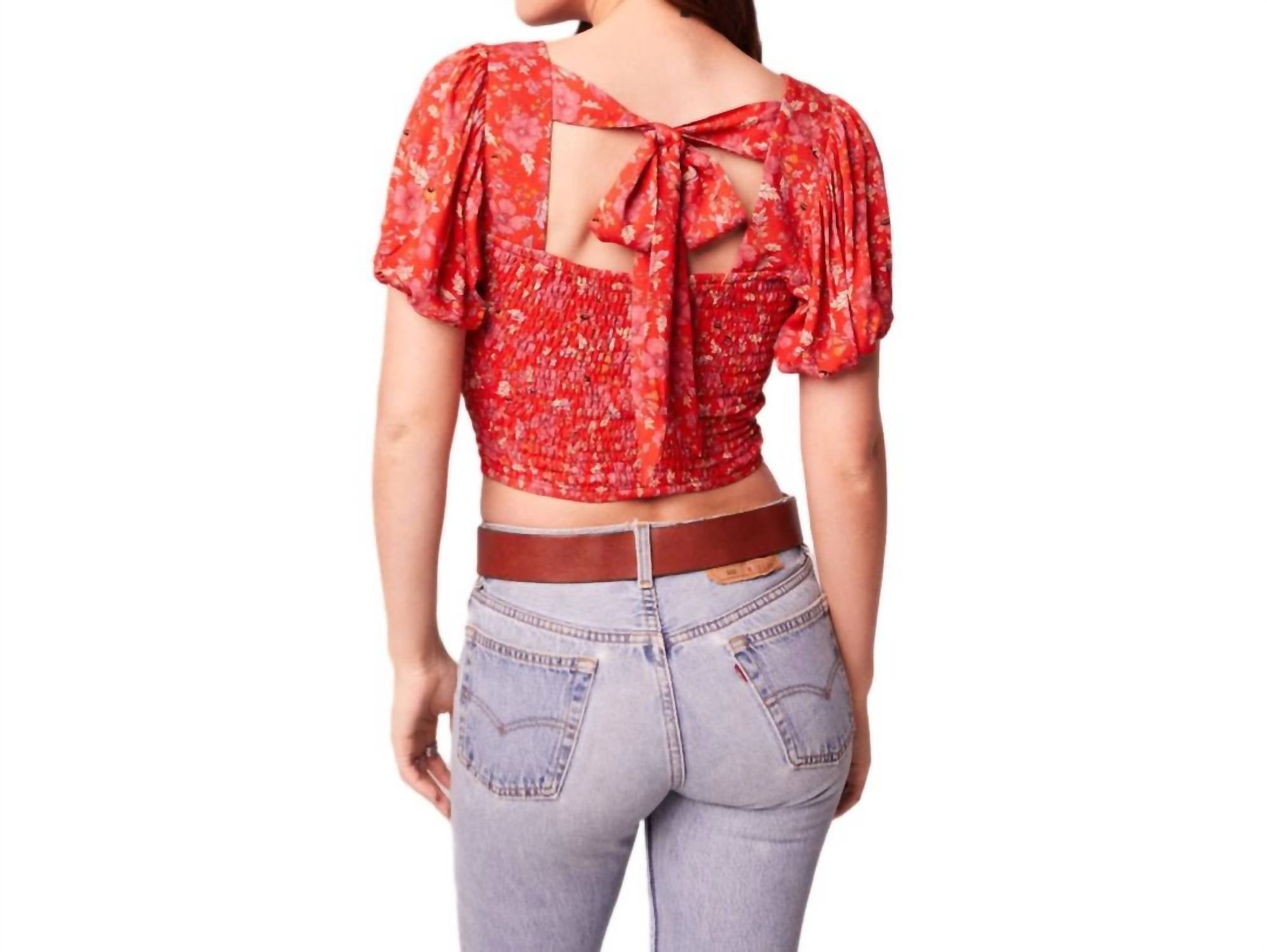 Band Of The Free - Joelle Floral Smocked Cropped Blouse