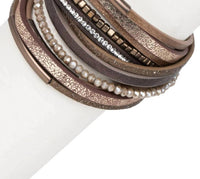 Saachi - Women's Glimmer Beads Stackable Leather Bracelet