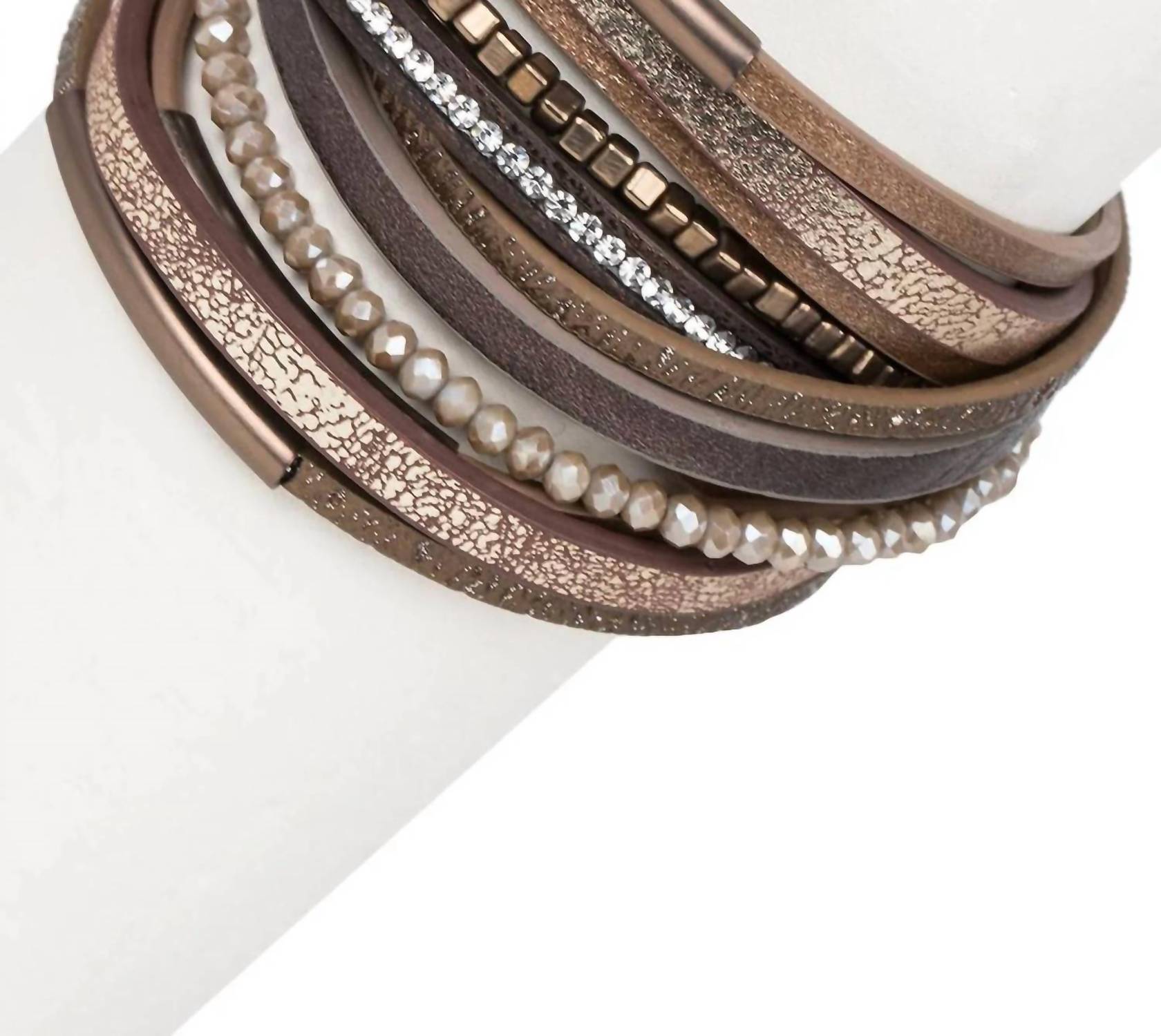 Saachi - Women's Glimmer Beads Stackable Leather Bracelet