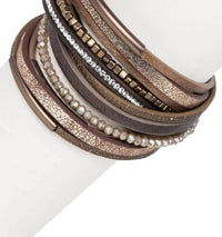 Saachi - Women's Glimmer Beads Stackable Leather Bracelet