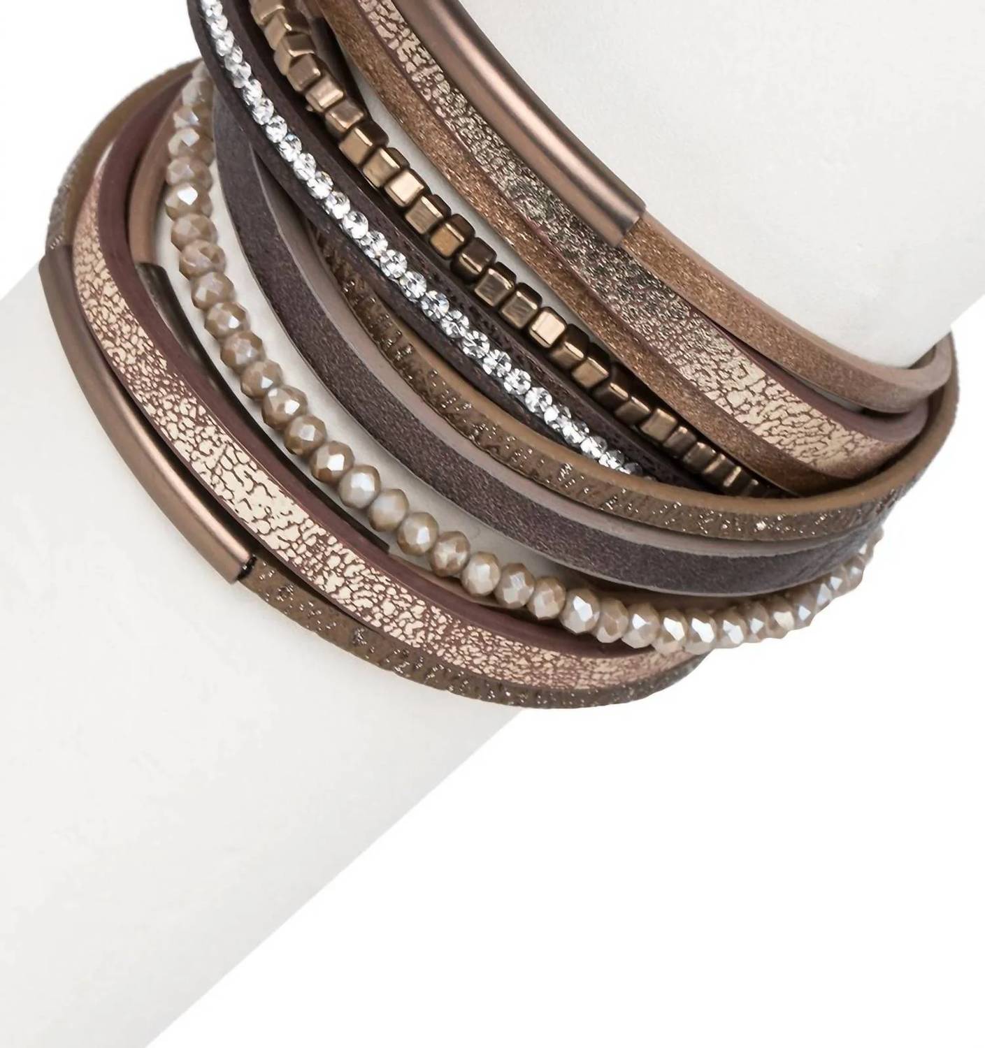 Saachi - Women's Glimmer Beads Stackable Leather Bracelet