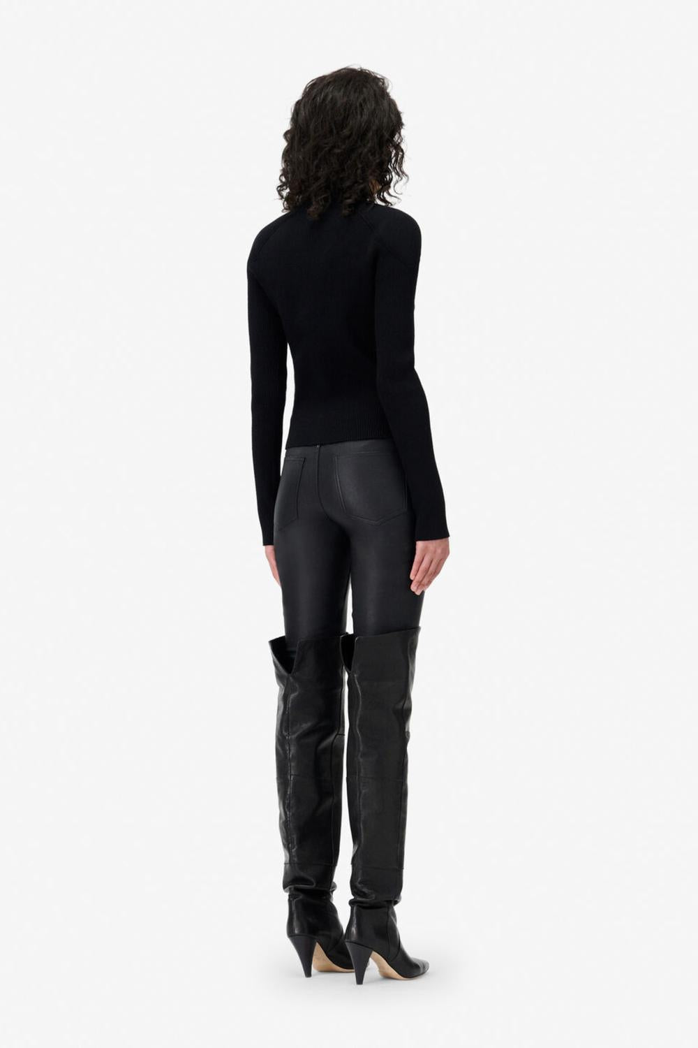 IRO Ambra Half Zip Ribbed Sweater in black - women's sweater - detail view