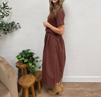 WISHLIST Mixed Media Sweater Midi Dress in burlwood wine - women's dress - detail view