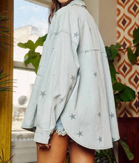 Bucketlist - Star Print Washed Shirt Jacket Shacket