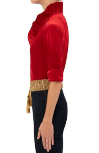 Gretchen Scott - Stand Up Ruffle Neck Velvet Top