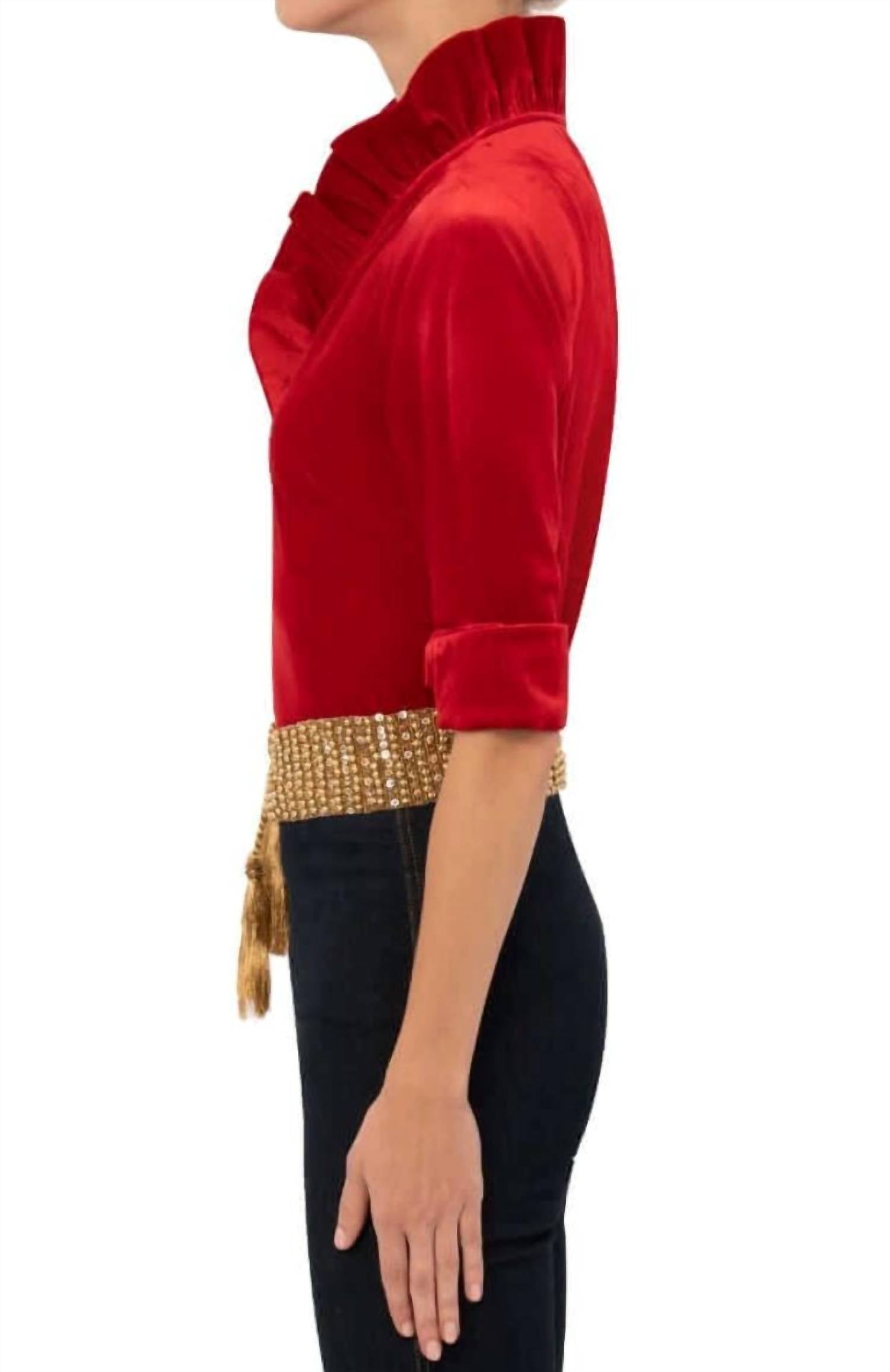 Gretchen Scott - Stand Up Ruffle Neck Velvet Top