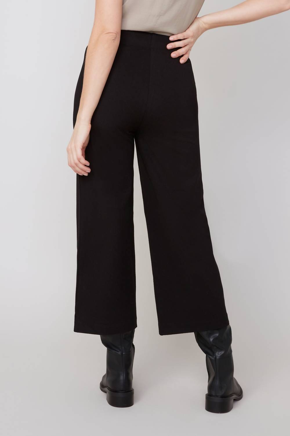 Renuar Pull On Soft Knit Crop Pant in black - women's pants - detail view