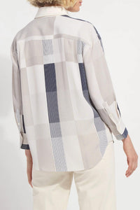 Lysse Jessica Stripe Button Up Shirt in beige - women's shirt - detail view