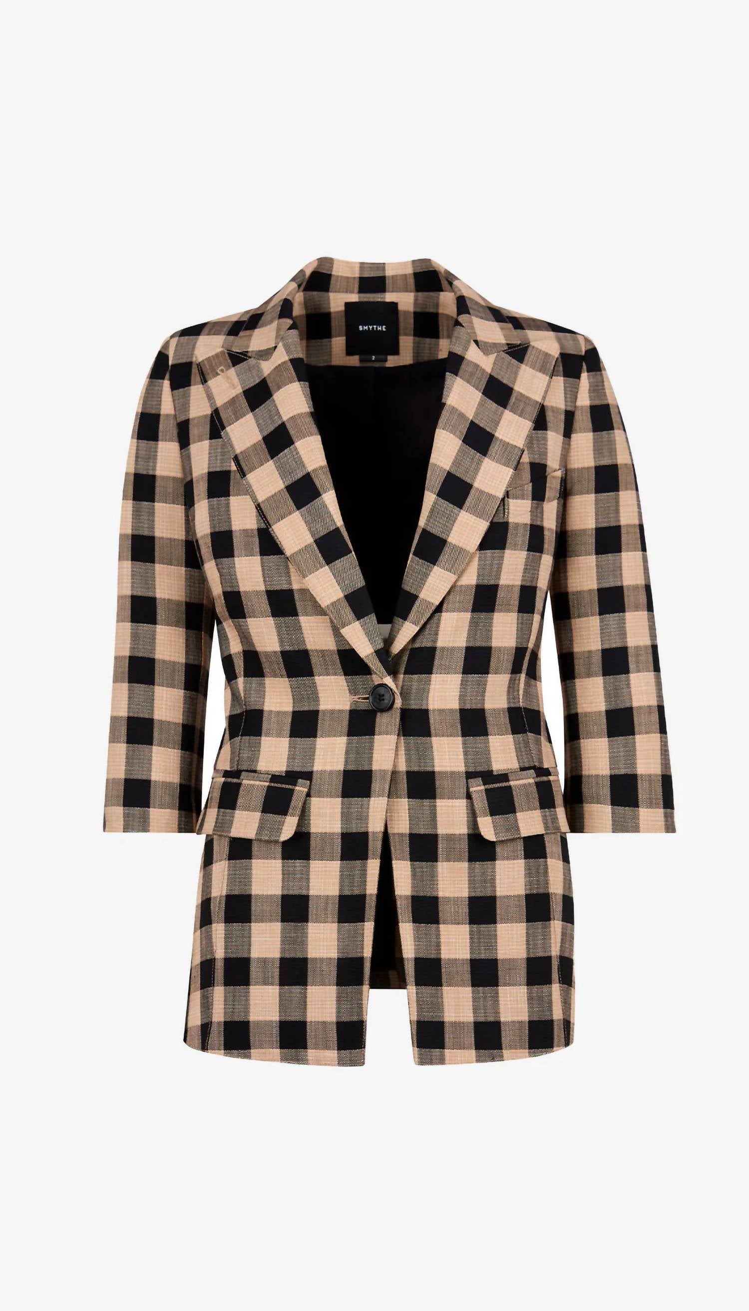 Smythe Three Quarter Sleeve Blazer in tan check - women's jacket - view 4