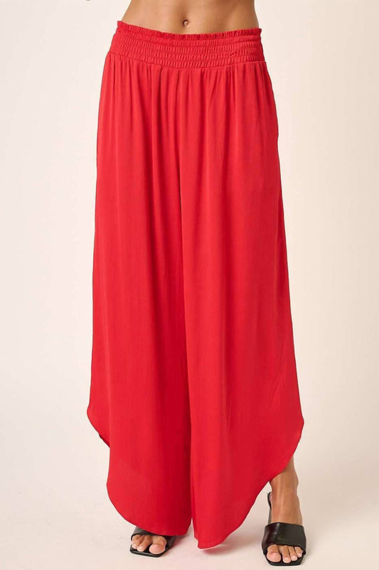 Mittoshop - Satin Smocked Waist Wide Leg Pant