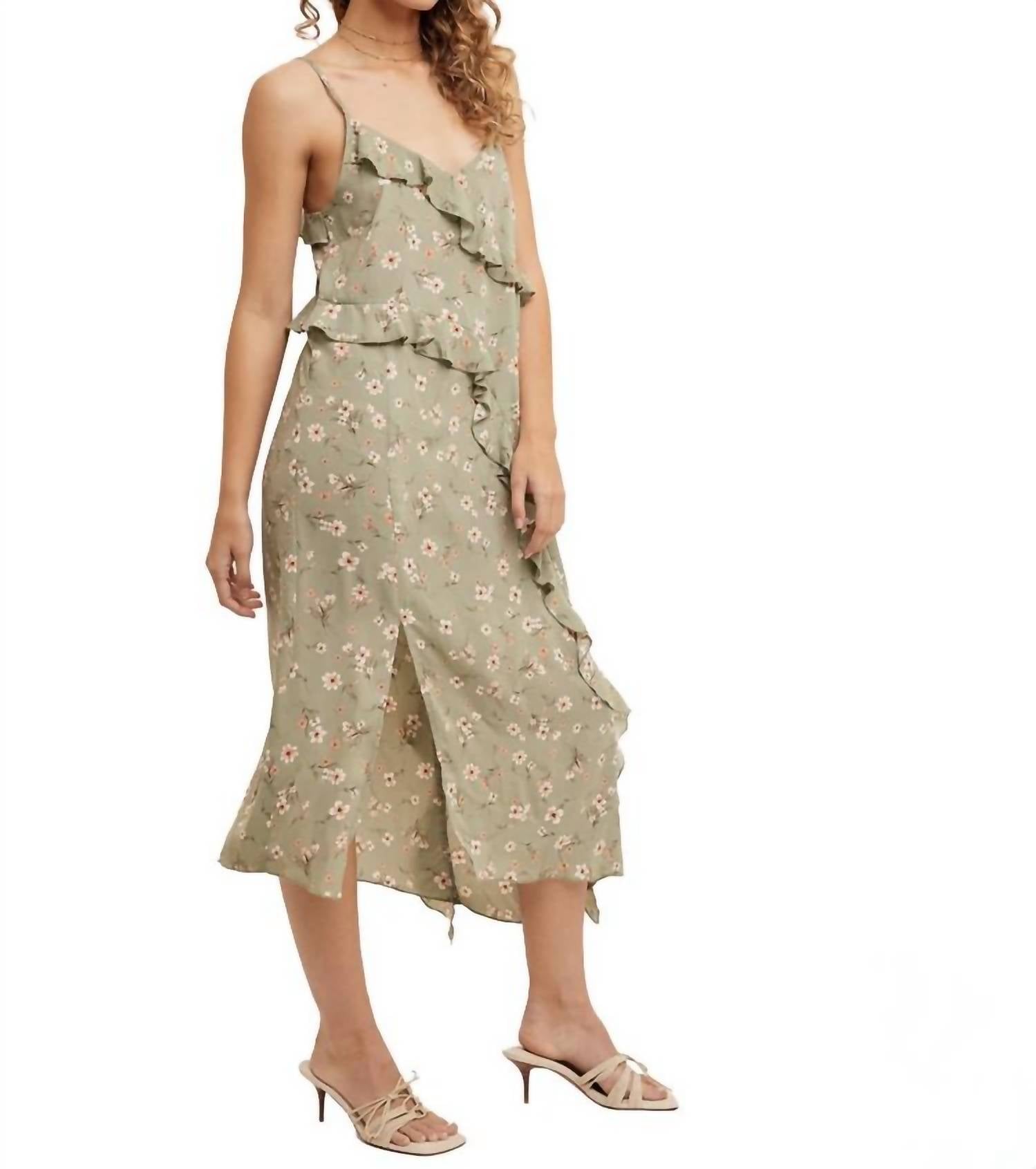Hem & Thread - Asymmetrical Ruffle Cami Midi Dress
