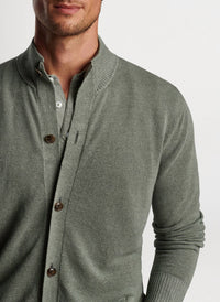 PETER MILLAR Glasgow Button Front Sweater in sage - men's sweater - detail view