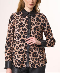 Angel Apparel - Animal Print Shirt With Vegan Leather Trim