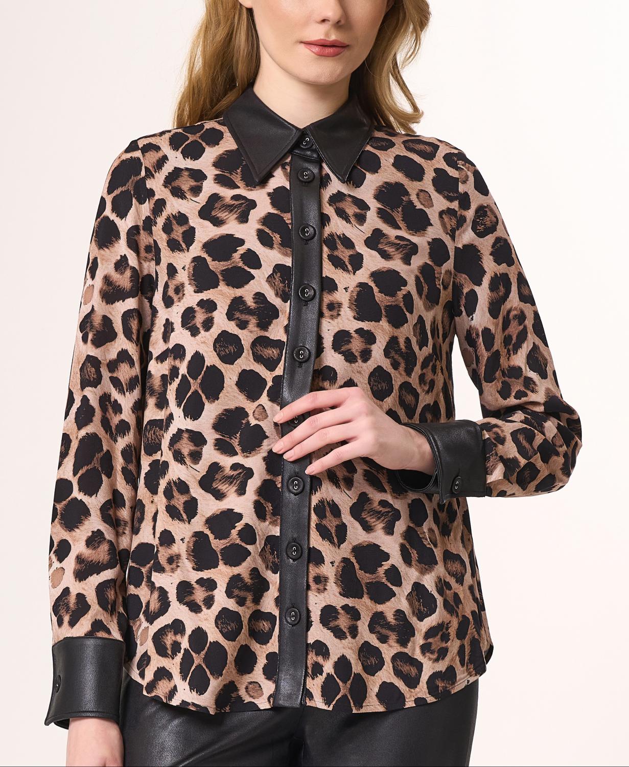 Angel Apparel - Animal Print Shirt With Vegan Leather Trim