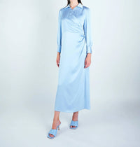 John Abgin - Satin Wrap Pearl Detail Maxi Dress