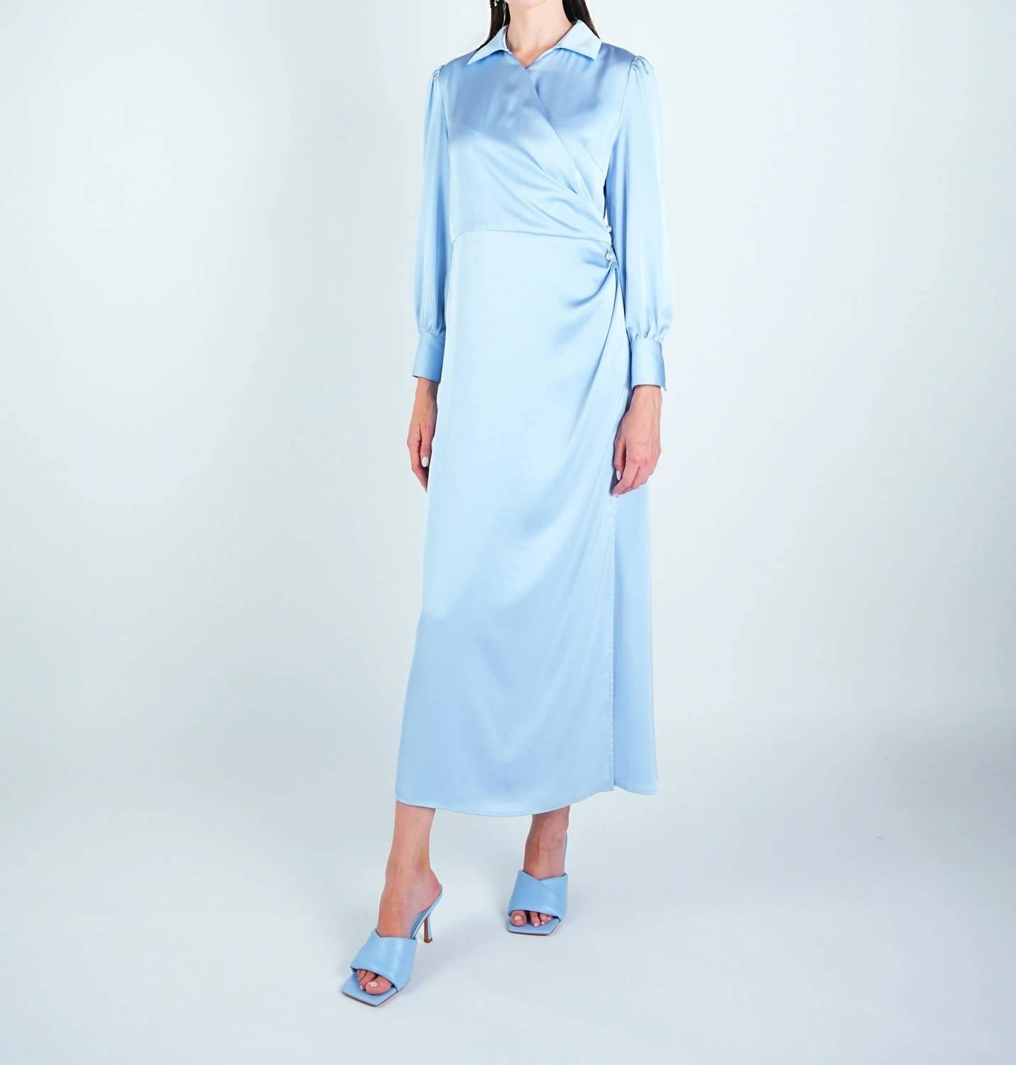 John Abgin - Satin Wrap Pearl Detail Maxi Dress