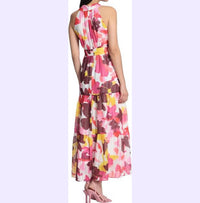 Maggy London - Sleeveless Criss Cross Halter Neck Tiered Maxi Dress