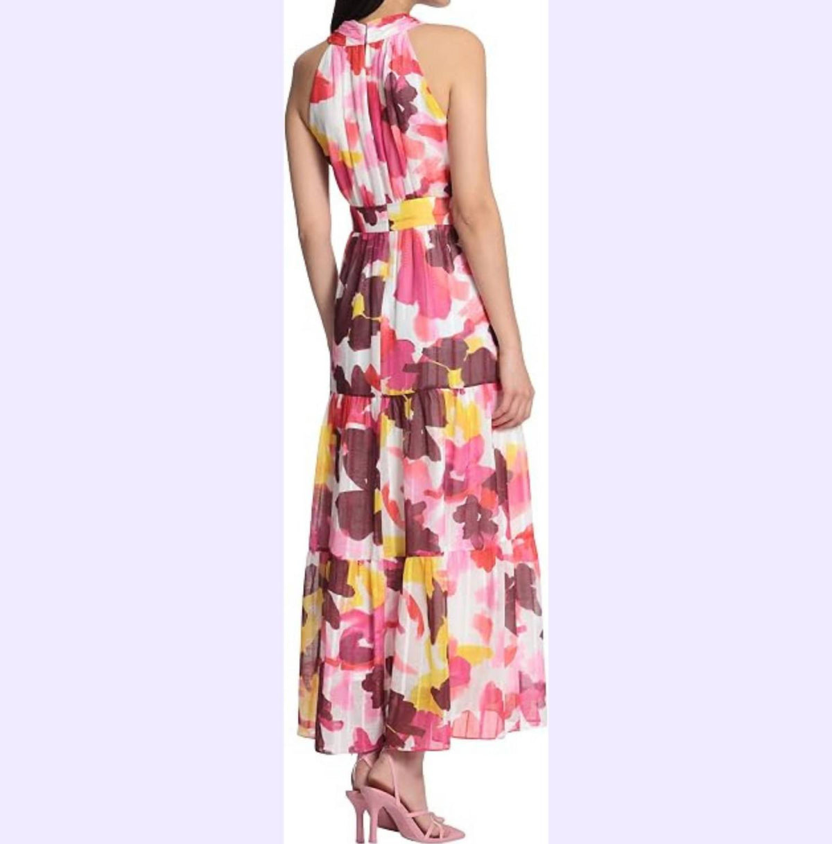 Maggy London - Sleeveless Criss Cross Halter Neck Tiered Maxi Dress
