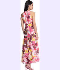 Maggy London - Sleeveless Criss Cross Halter Neck Tiered Maxi Dress