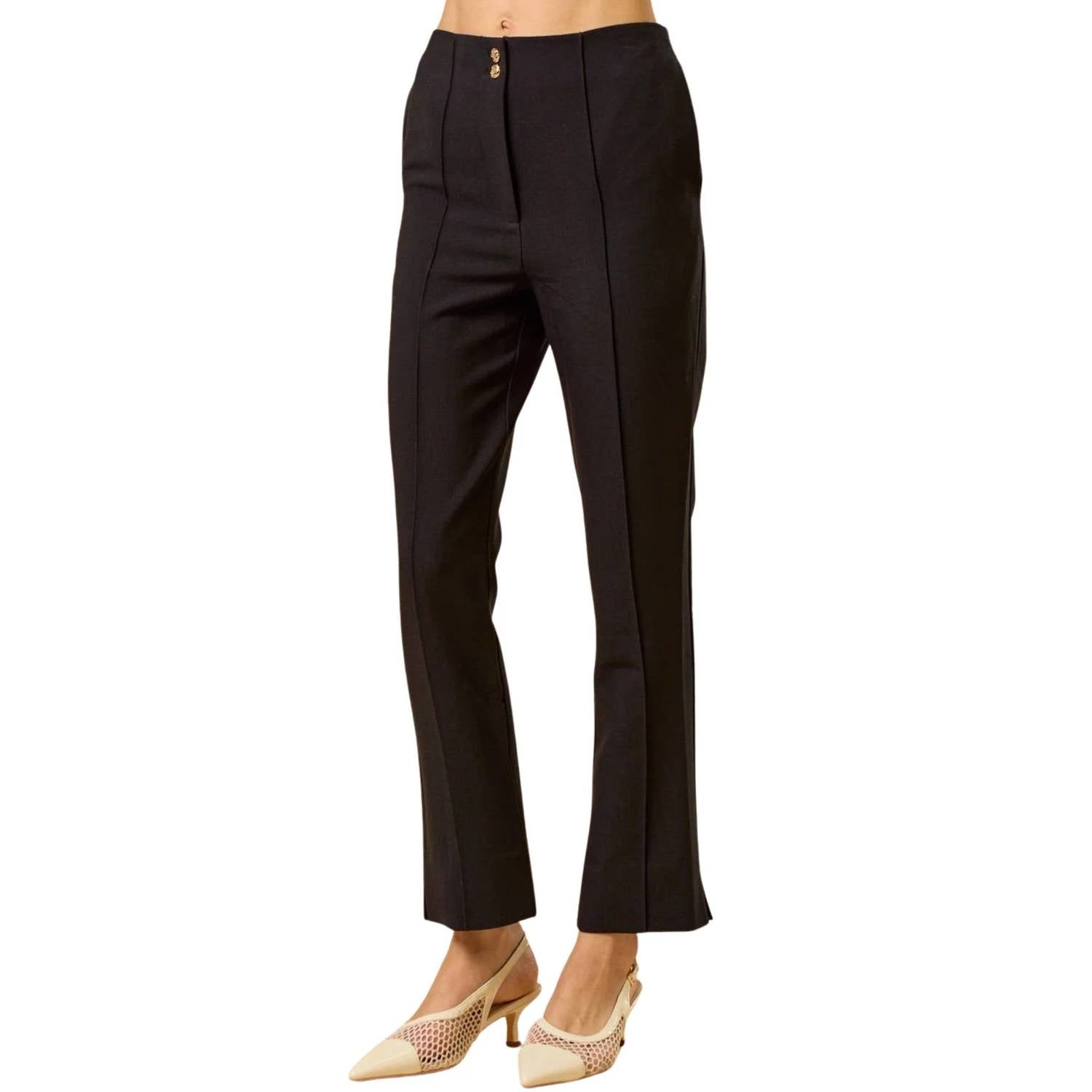 Lalavon - Trouser Pants With Side Slit And Button