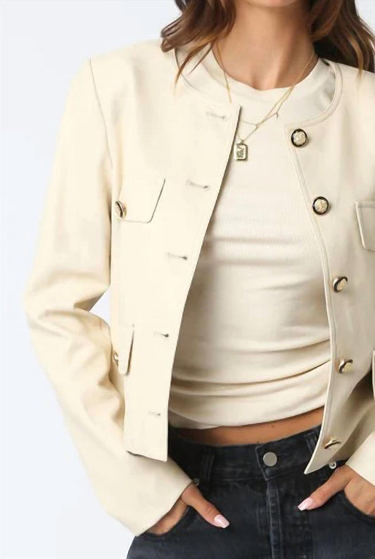 Olivaceous - Romi Faux Leather Jacket With Buttons