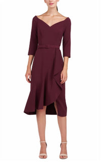 Kay Unger - Crepe Quarter Sleeve Midi Dress