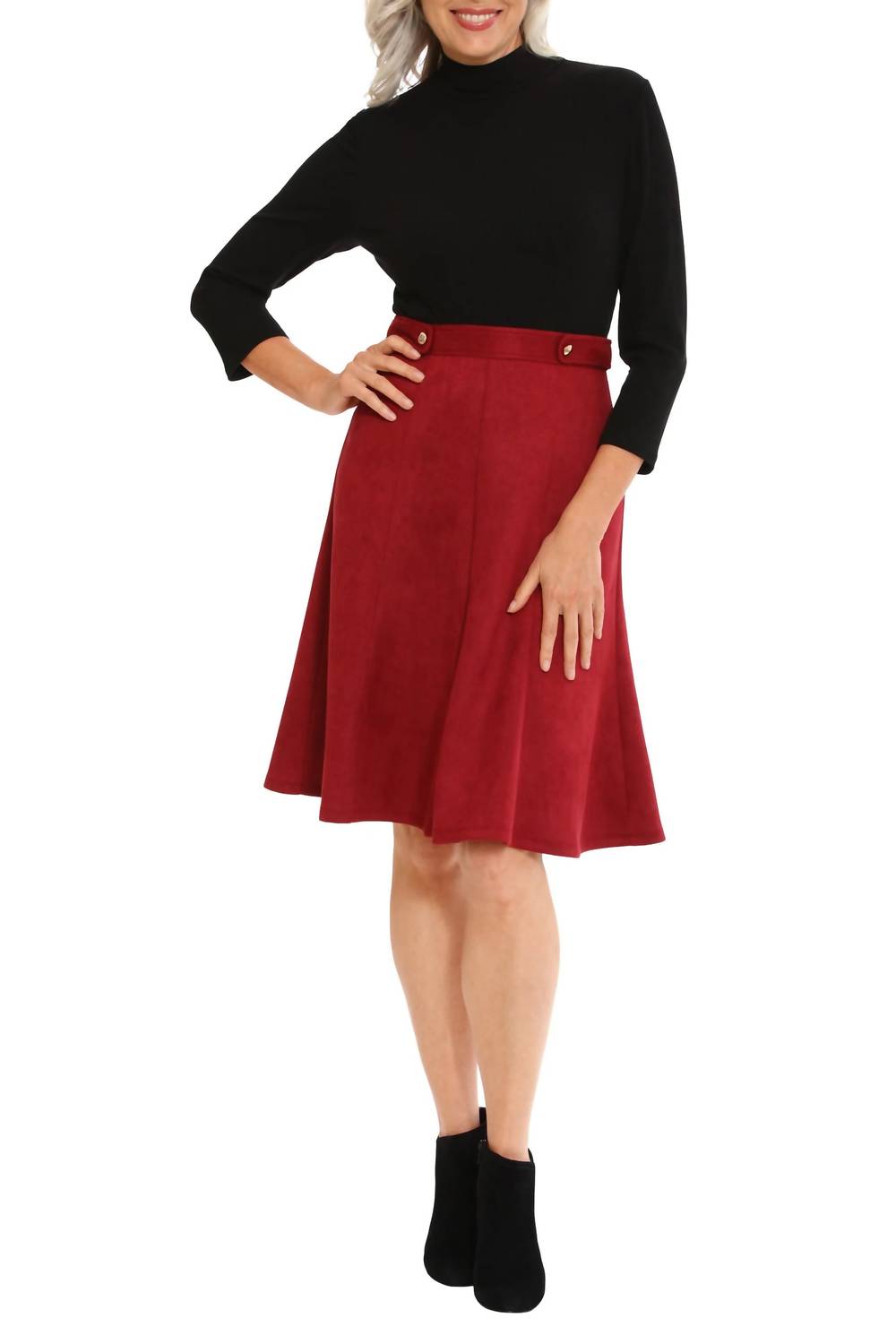 London Times - High Neck 3/4 Sleeves Ribbed Top & Skirt Dress