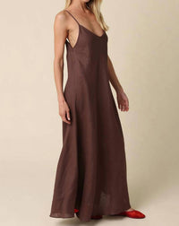 Olivaceous - Linen Slip Maxi Dress