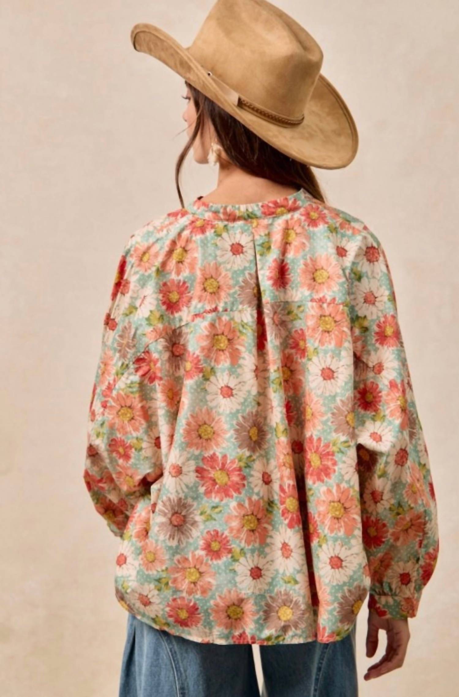 Bibi - Flower Printed Dolman Sleeve Top