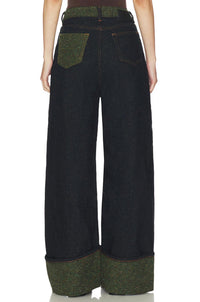 Ganni - Melange Twill Denim Fold-up Baggy Jeans