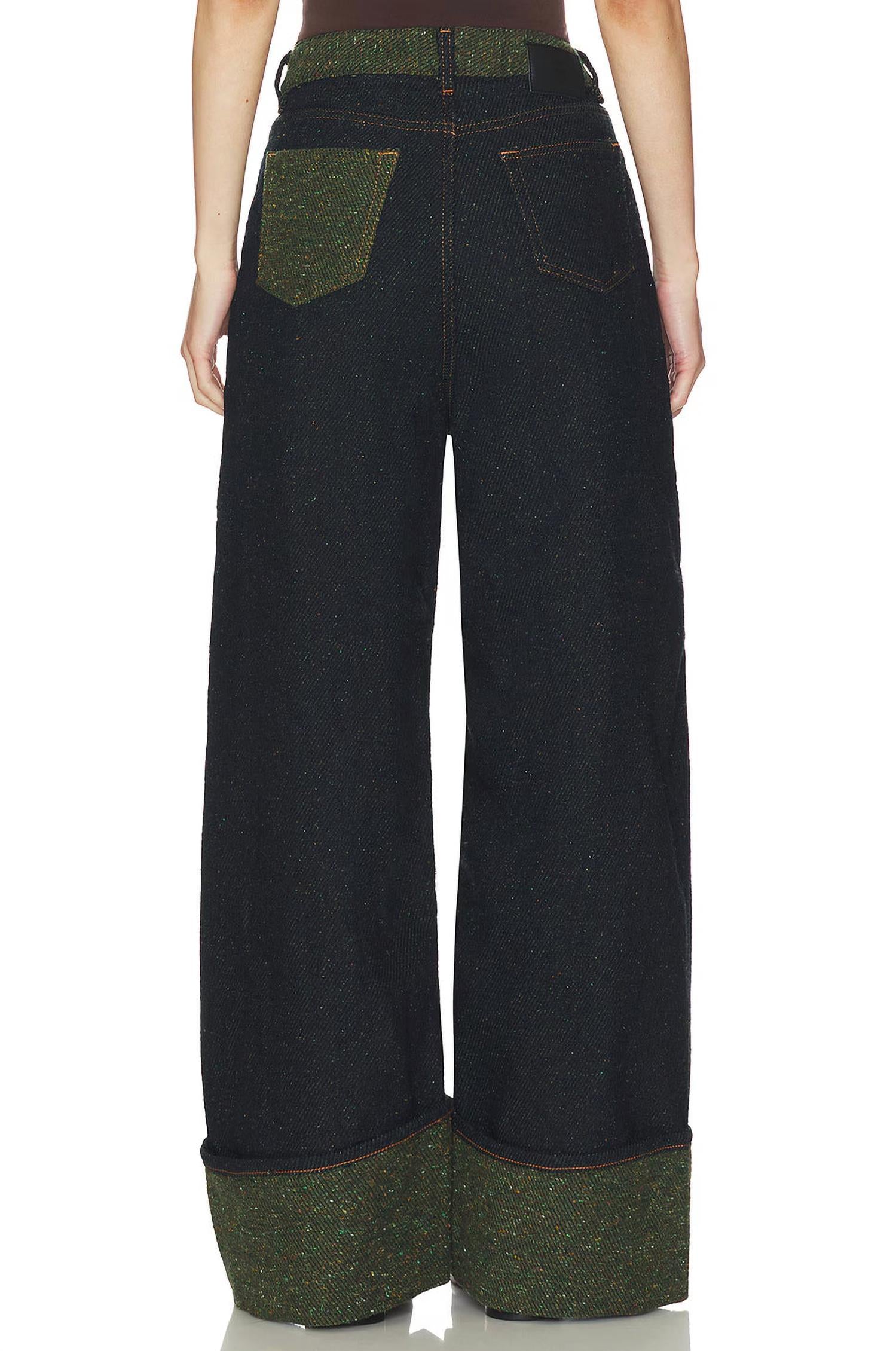 Ganni - Melange Twill Denim Fold-up Baggy Jeans