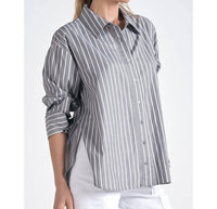 ELAN Long Sleeve Smock Shirt in grey white stripe - women's shirt - detail view