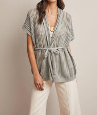 Forte Open Knit Belted Cardigan in seafoam - women's cardigan - view 6