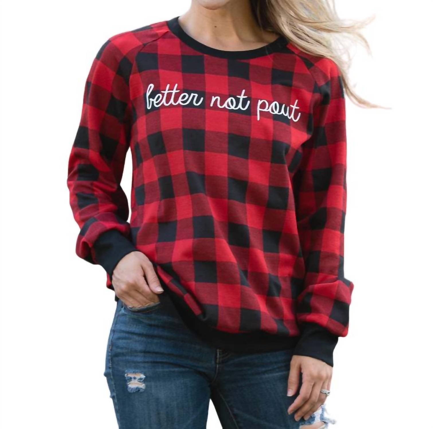 Southern Grace - Better Not Pout Buffalo Plaid Sweatshirt