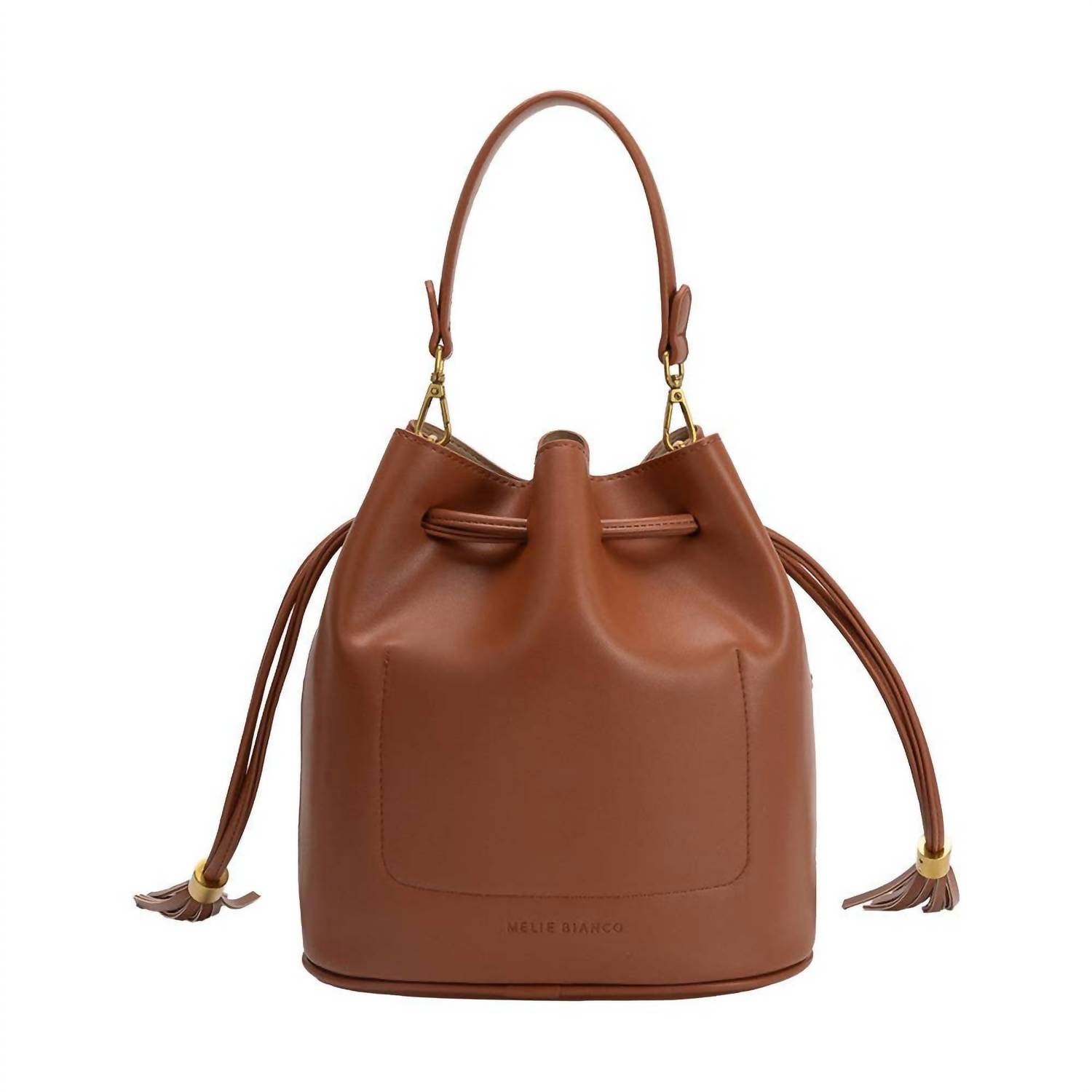 Melie Bianco Women's Janae Saddle Leather Top Handle Bag in brown - women's bag - detail view