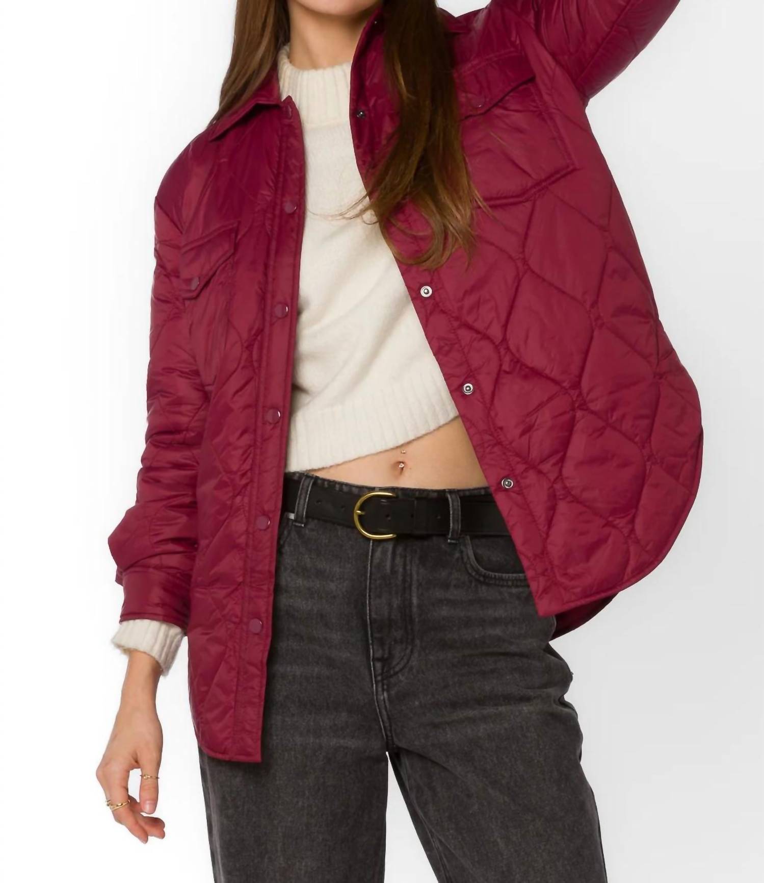 Velvet Heart Heart Bella Puffer Jacket in wine - women's jacket - detail view