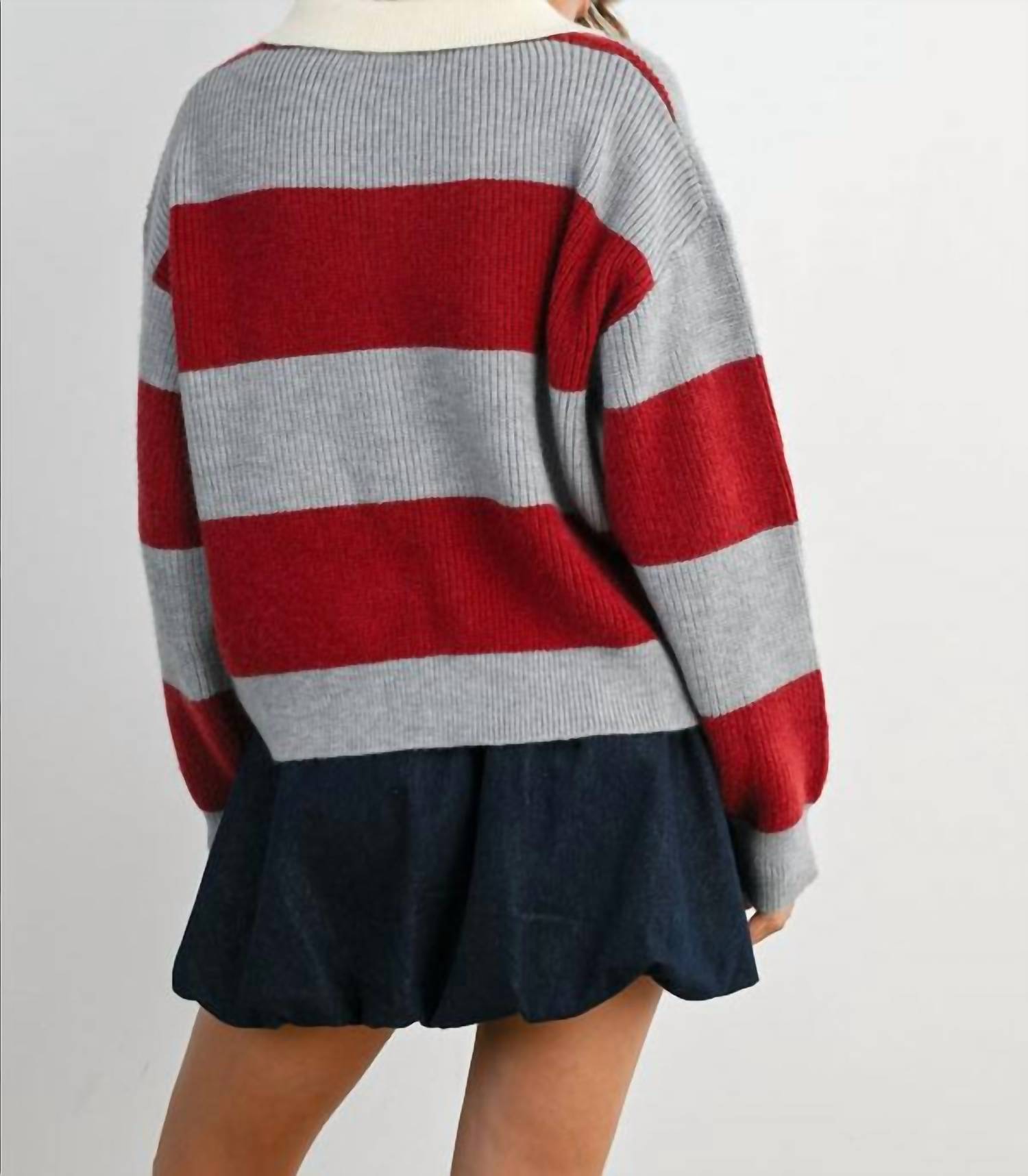 Buttermelon - Buttoned Striped Collared Long Sleeve Top