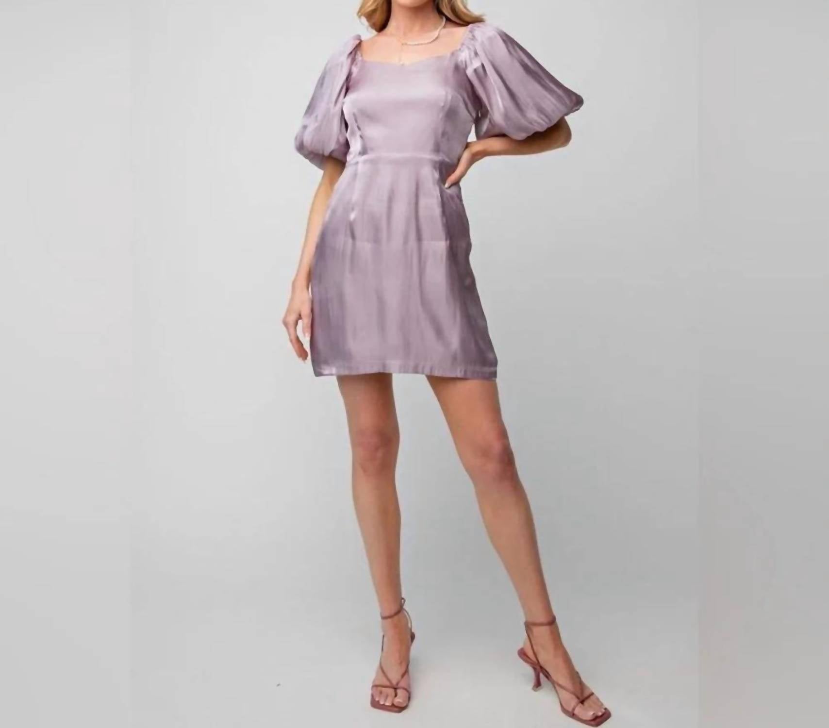 Easel Shiny Satin Puffy Sleeve Dress in mars - women's dress