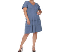 White Mark - Women's Short Sleeve V-neck Tiered Midi Dress - Plus