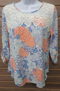 Miley + Molly - Women's Floral Lace 3/4 Sleeve Top